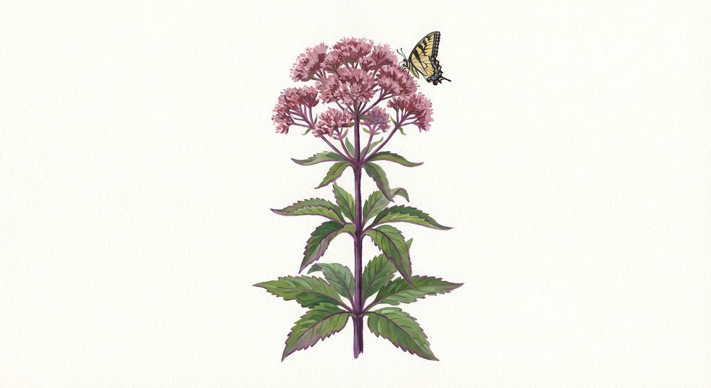 Sweet Joe-Pye Weed (Eupatorium purpureum), colorful illustration