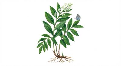 Starry Solomon's Seal (Maianthemum stellatum (Smilacina stellata)), colorful illustration