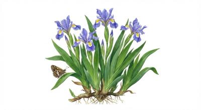Dwarf Crested Iris (Iris cristata), colorful illustration