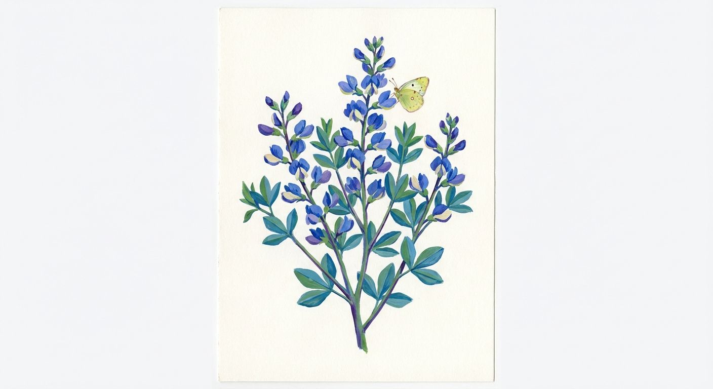 Wild Blue Indigo (Baptisia australis), colorful illustration