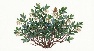 Lowbush Blueberry (Vaccinium angustifolium), colorful illustration
