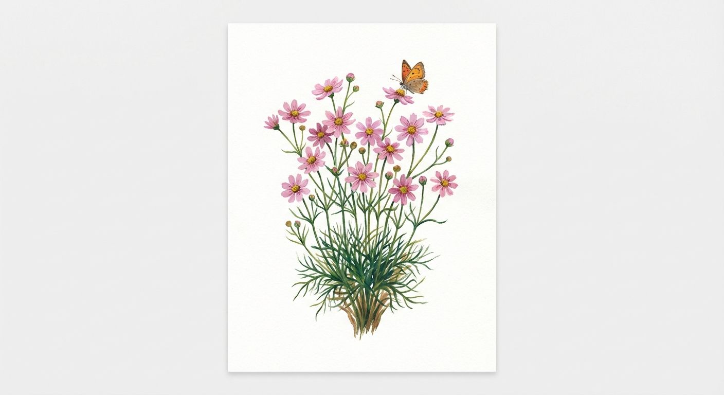 Pink Tickseed (Coreopsis rosea), colorful illustration