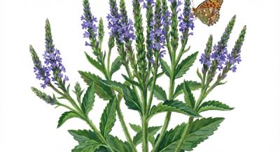 Rigid Vervain (Verbena stricta), colorful illustration