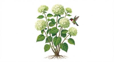 Smooth Hydrangea (Hydrangea arborescens), colorful illustration