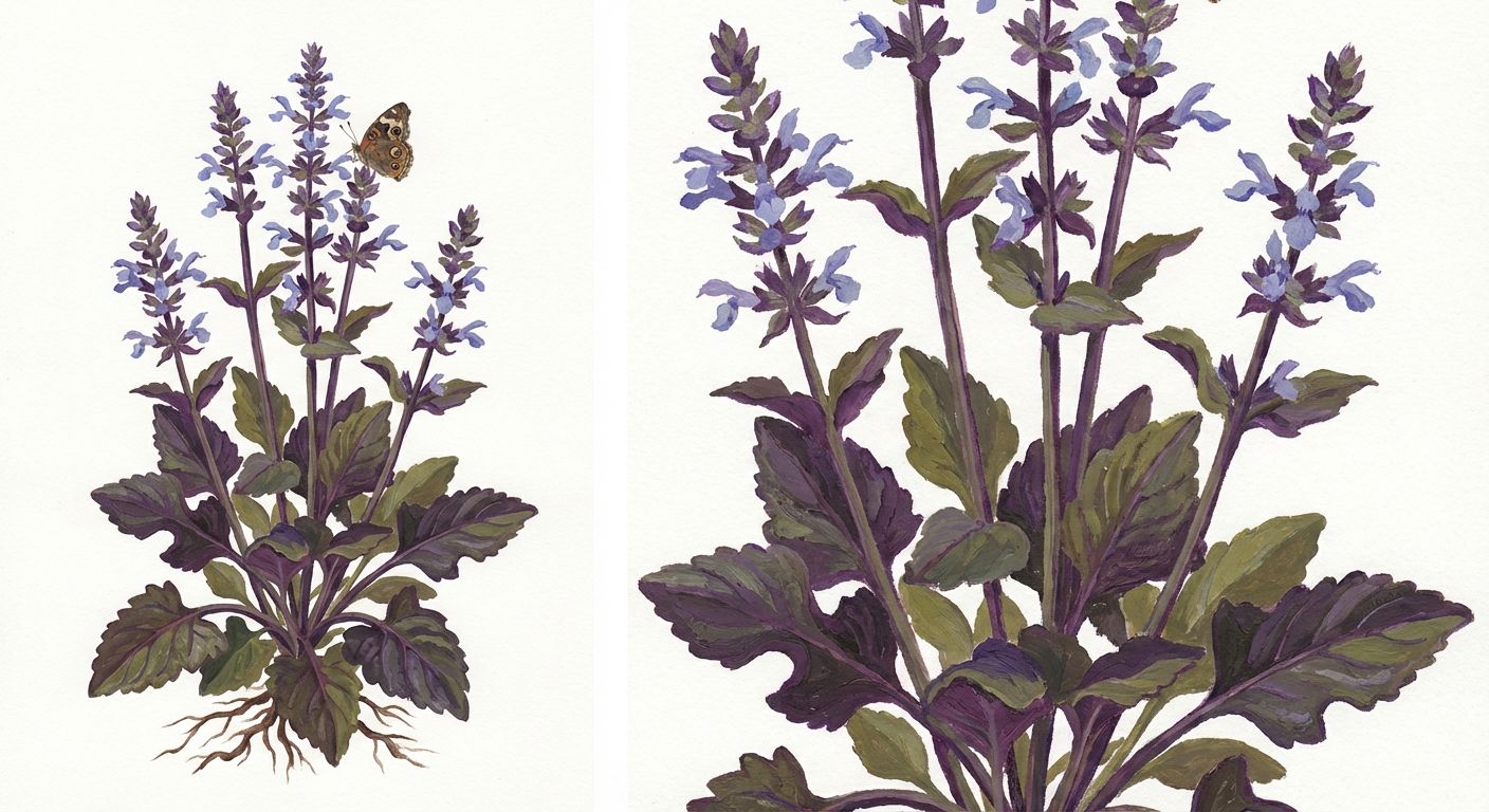 Salvia 'Purple Knockout' (Salvia lyrata 'Purple Knockout'), colorful illustration