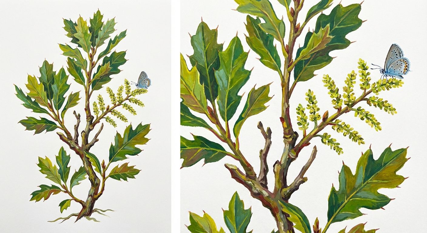 Bear Oak (Quercus ilicifolia), colorful illustration
