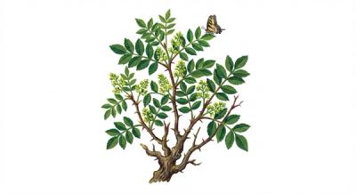 Northern Prickly Ash (Zanthoxylum americanum), colorful illustration