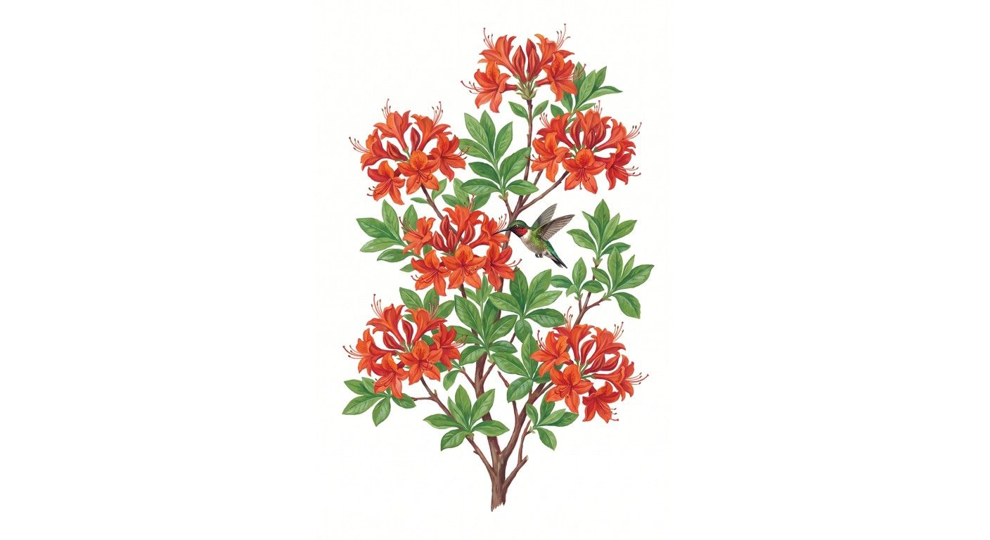 Plumleaf Azalea (Rhododendron prunifolium), colorful illustration