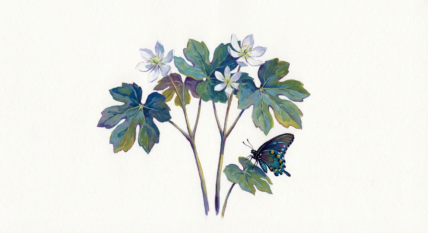 Twinleaf (Jeffersonia diphylla), colorful illustration