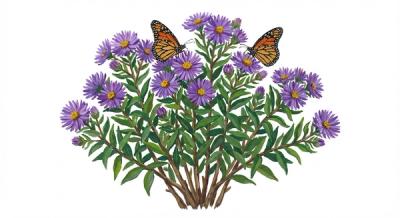 New England Aster (Symphyotrichum novae-angliae), colorful illustration