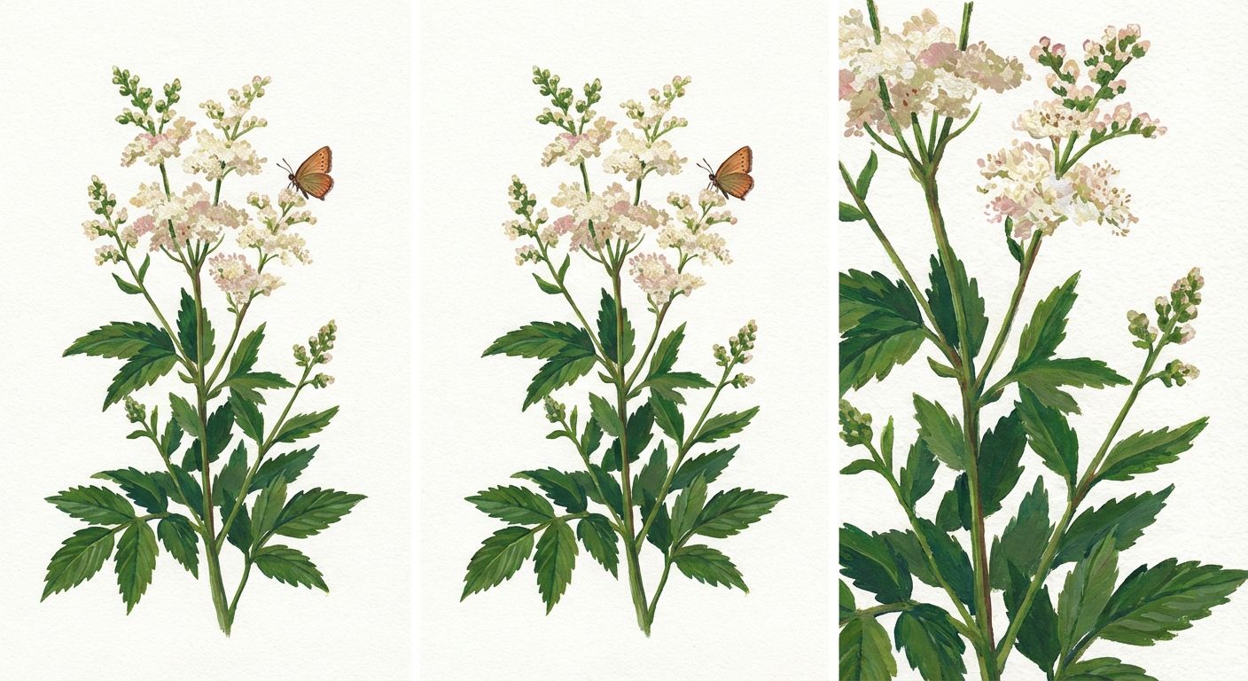 Meadowsweet (Spiraea latifolia), colorful illustration
