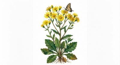Golden Groundsel (Packera aureus), colorful illustration