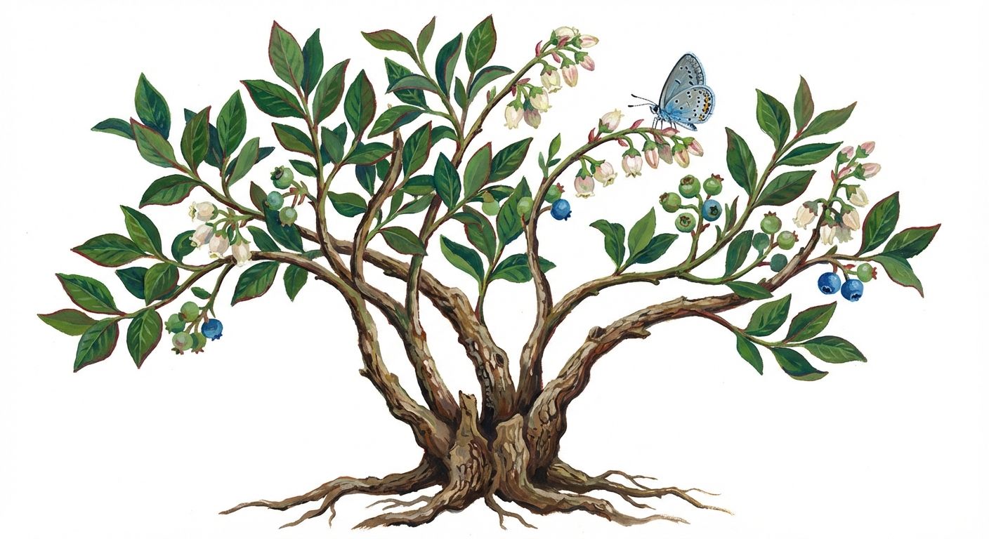 Highbush Blueberry (Vaccinium corymbosum), colorful illustration