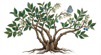 Highbush Blueberry (Vaccinium corymbosum), colorful illustration