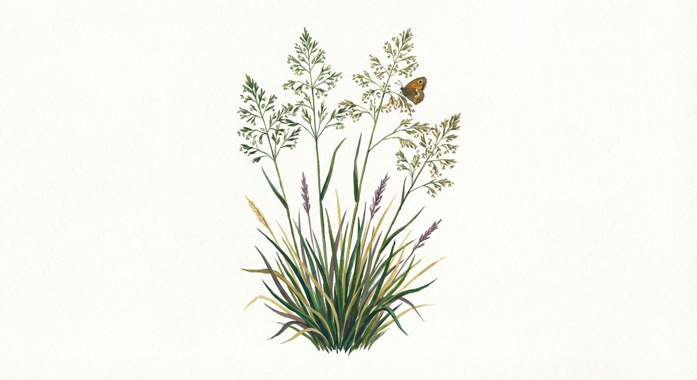 Tufted Hair Grass (Deschampsia caespitosa), colorful illustration