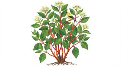 Redtwig Dogwood (Cornus sericea), colorful illustration
