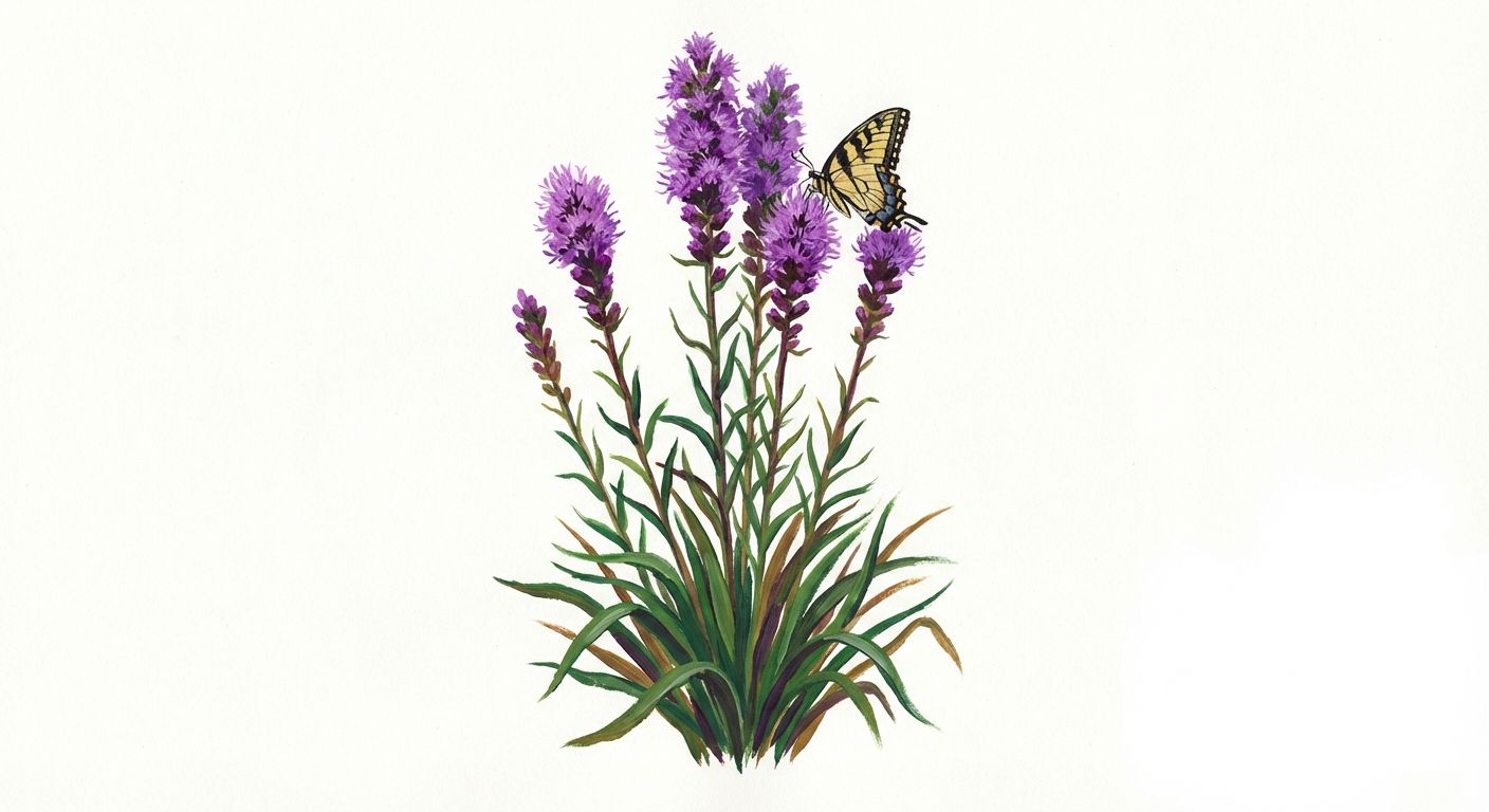 Grass-leaved Blazing Star (Liatris pilosa), colorful illustration