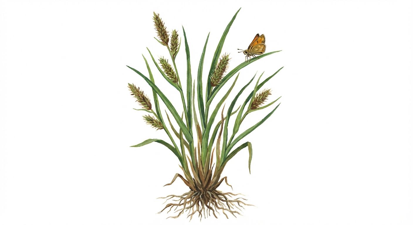 Creek Sedge (Carex amphibola), colorful illustration