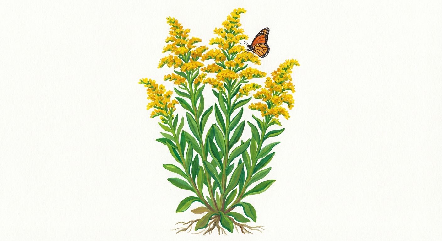 Seaside Goldenrod (Solidago sempervirens), colorful illustration