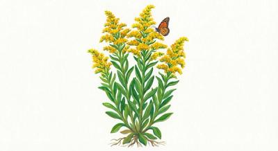 Seaside Goldenrod (Solidago sempervirens), colorful illustration