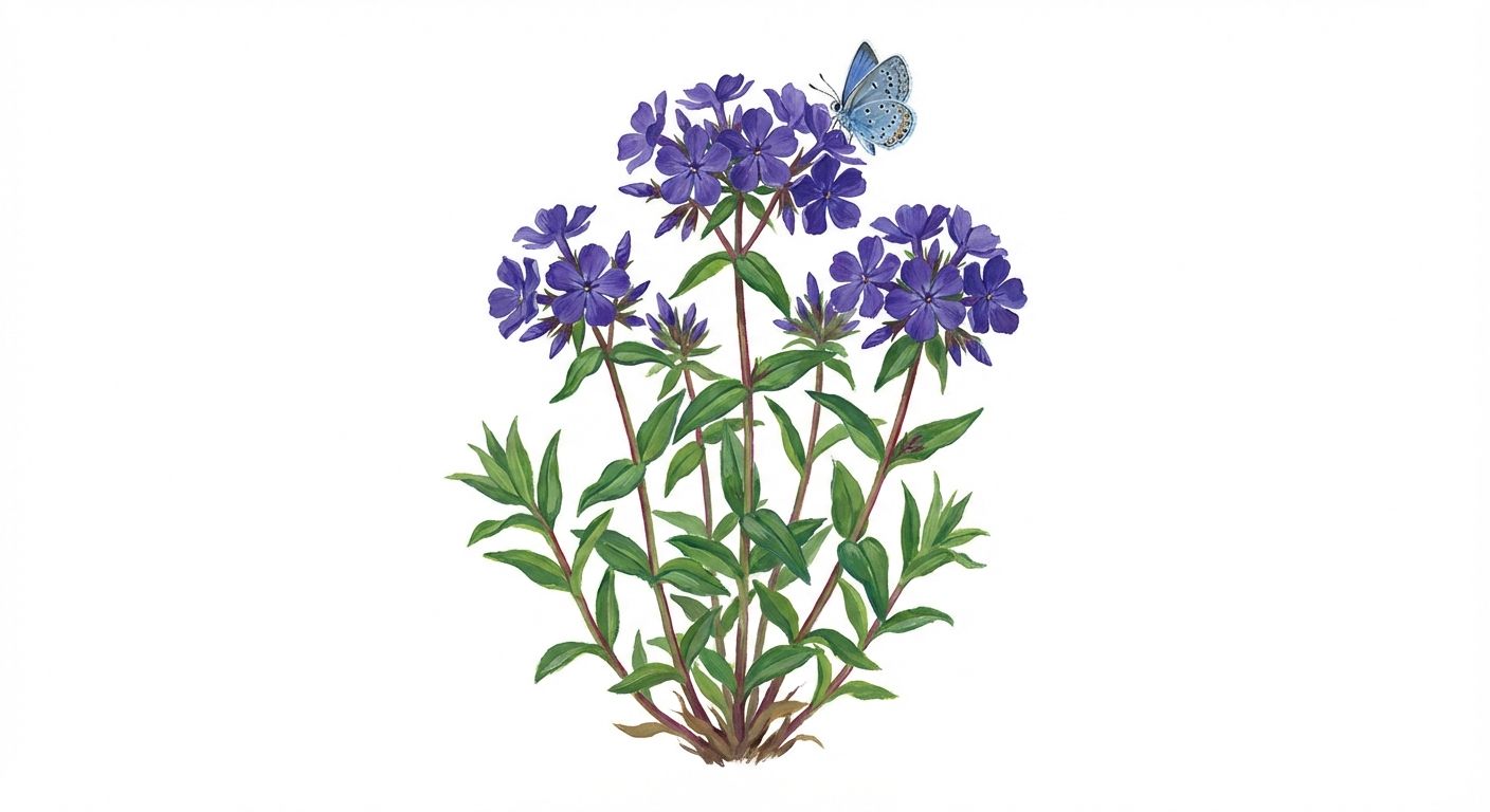 Woodland Phlox (Phlox divaricata 'Blue Moon'), colorful illustration