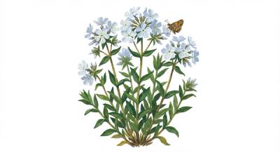 White Woodland Phlox (Phlox divaricata 'May Breeze'), colorful illustration