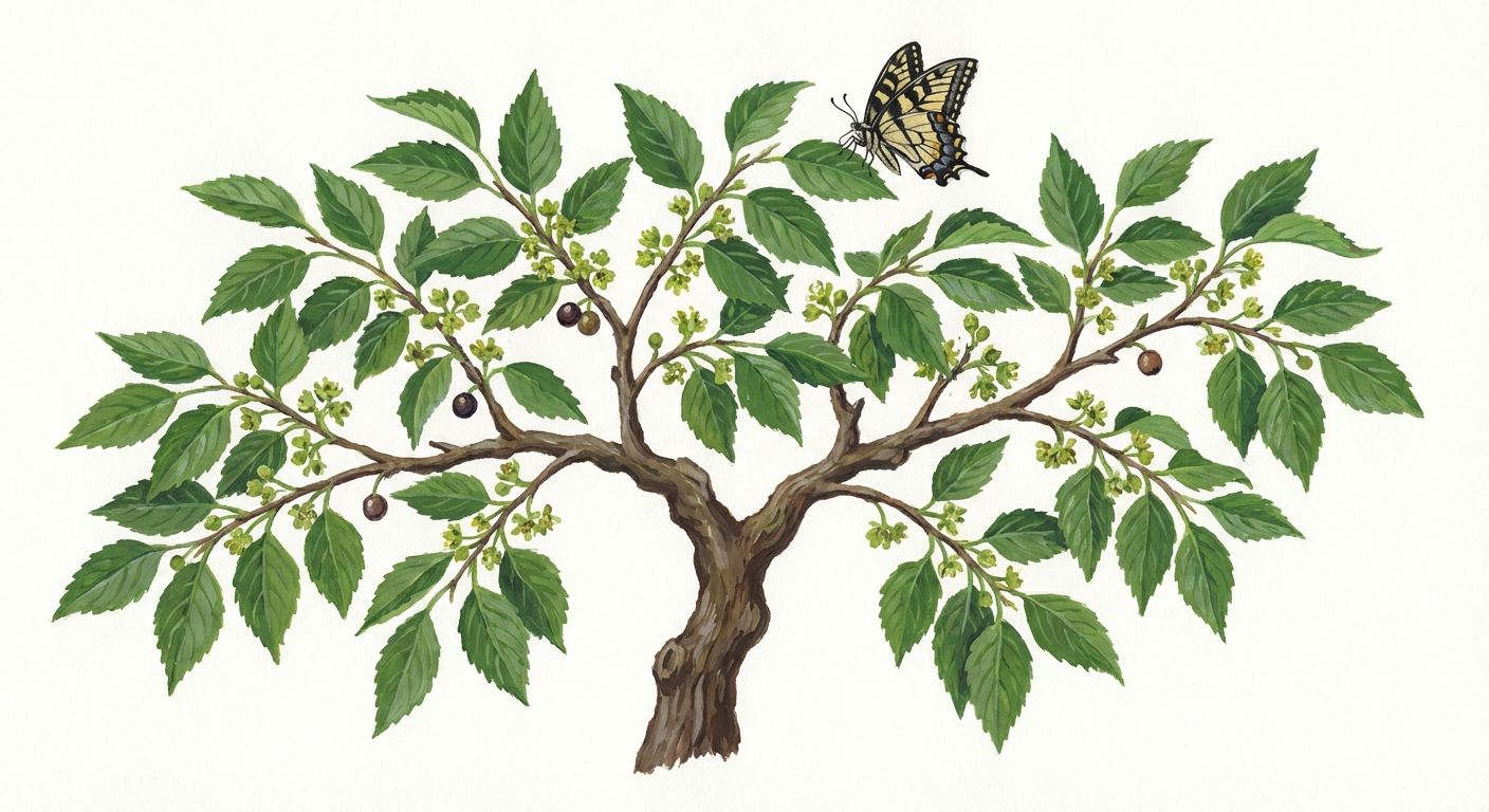 Hackberry (Celtis occidentalis), colorful illustration
