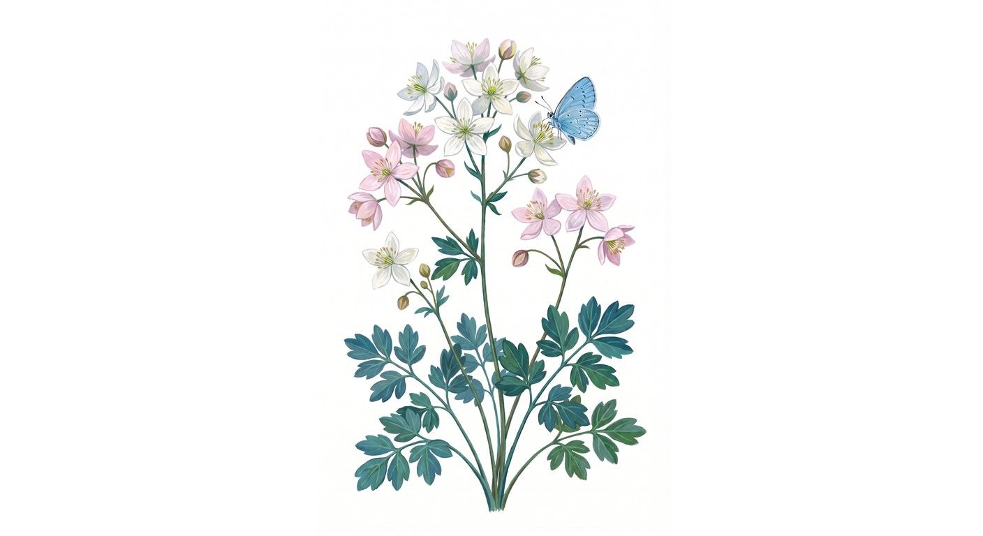 Rue Anemone (Thalictrum thalictroides), colorful illustration