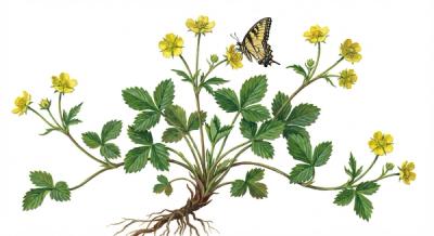 Appalachian Barren Strawberry (Waldsteinia fragarioides), colorful illustration