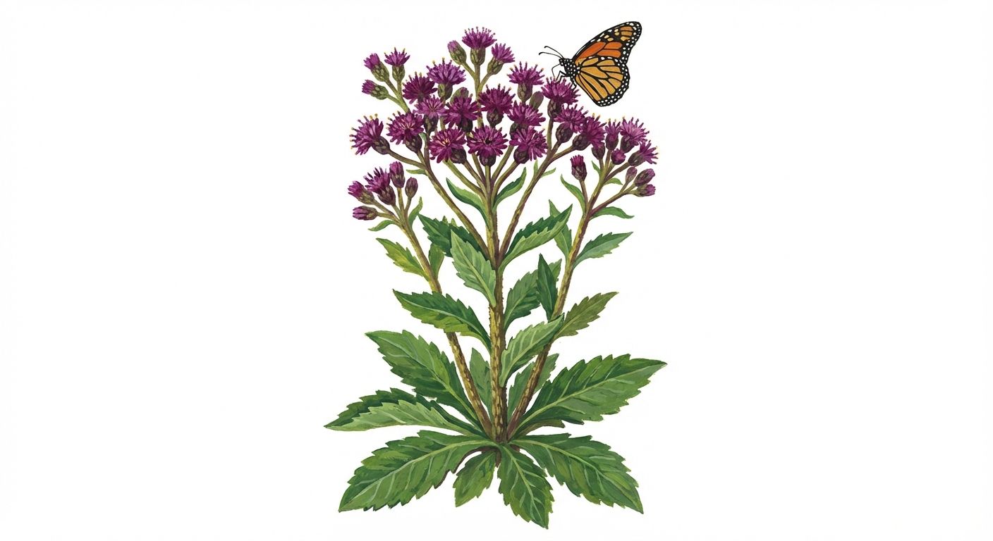 Broadleaf Ironweed (Vernonia glauca), colorful illustration