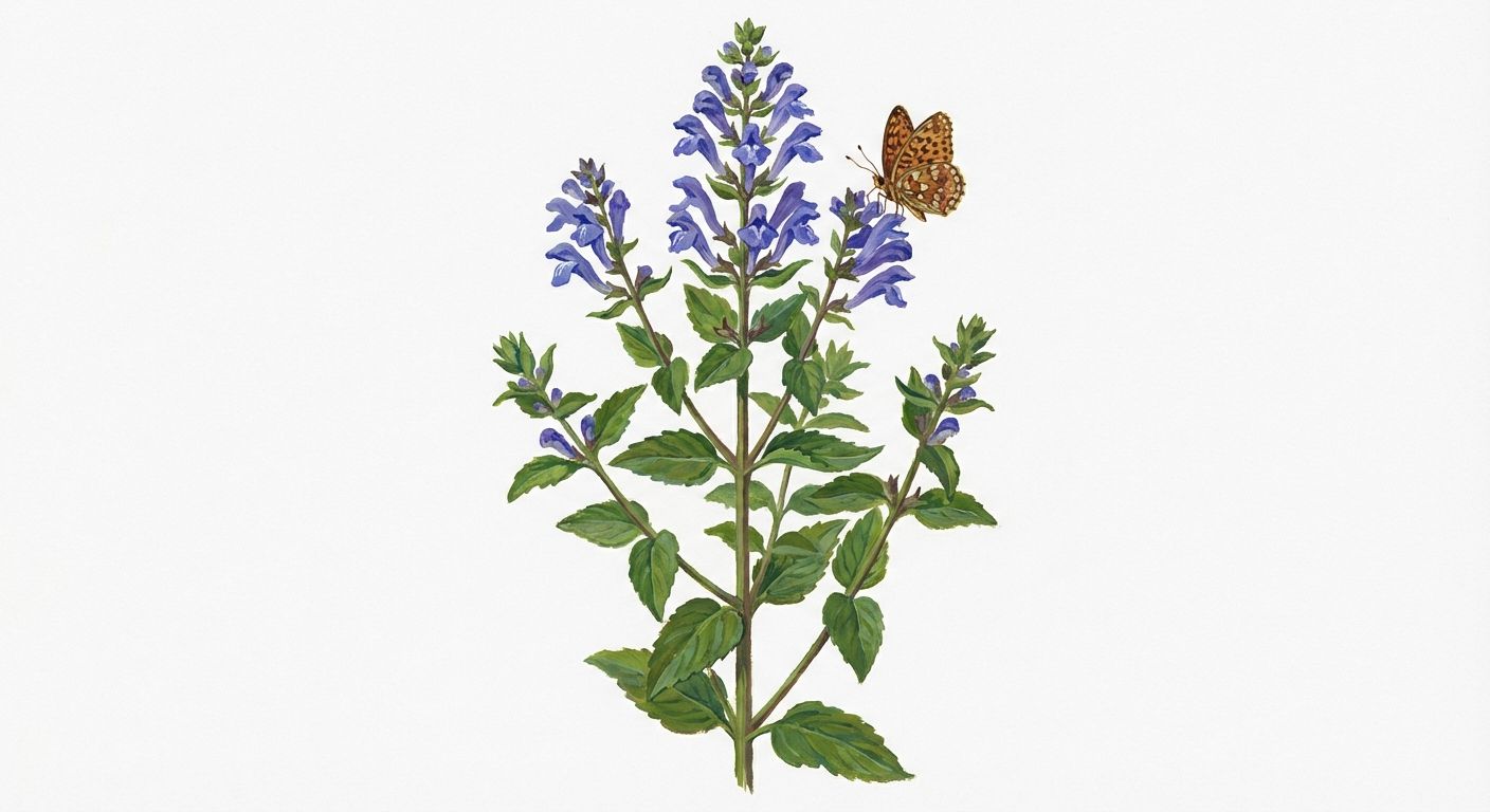 Downy Skullcap (Scutellaria incana), colorful illustration
