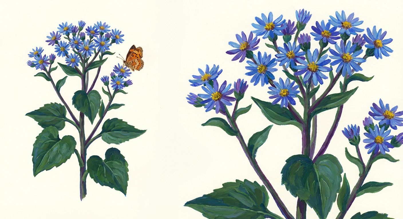 Blue Wood Aster (Symphyotrichum cordifolium), colorful illustration
