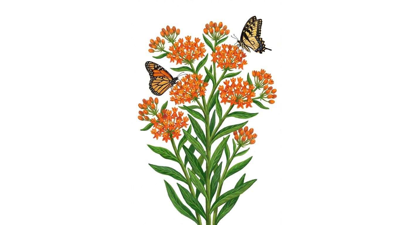 Butterfly Weed (Asclepias tuberosa), colorful illustration