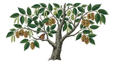 Hop Hornbeam (Ostrya virginiana), colorful illustration