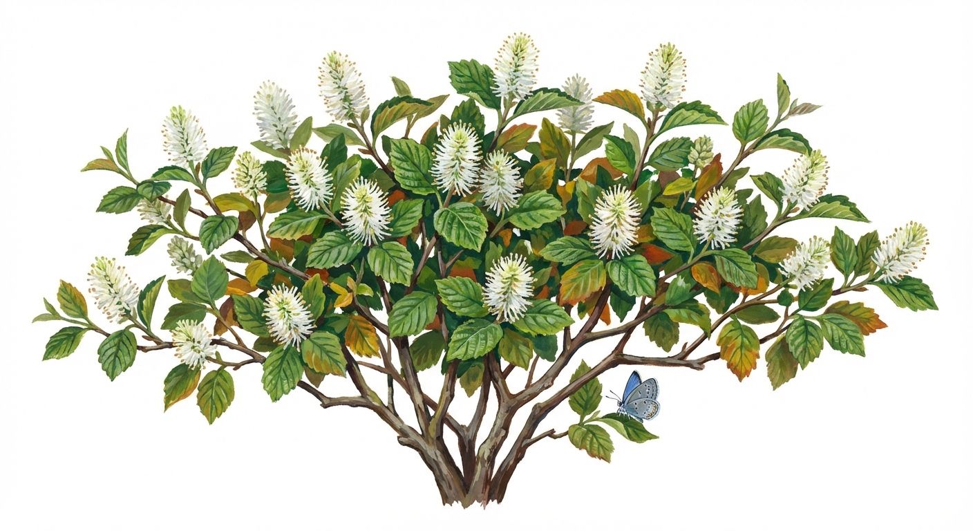 Mt. Airy Fothergilla (Fothergilla major 'Mt. Airy'), colorful illustration