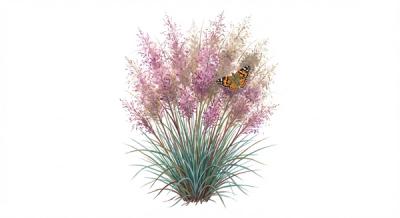 Seep Muhly Grass 'Undaunted' (Muhlenbergia reverchonii 'Undaunted'), colorful illustration