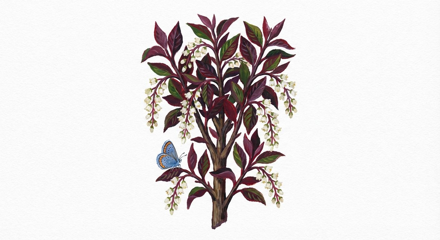 Red Chokecherry (Prunus virginiana 'Canada Red'), colorful illustration