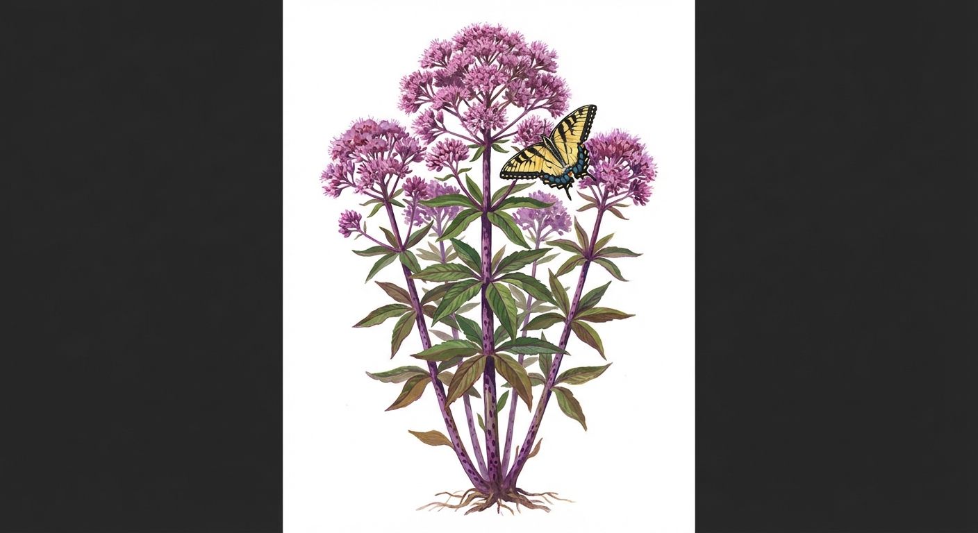 Spotted Joe-Pye Weed (Eutrochium fistulosum), colorful illustration