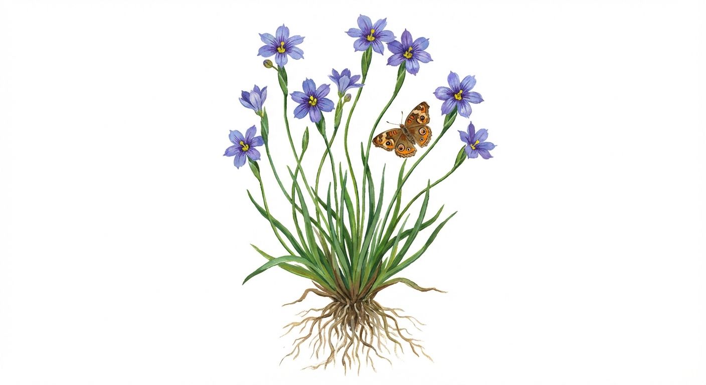 Blue-eyed Grass (Sisyrinchium angustifolium), colorful illustration