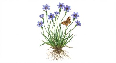 Blue-eyed Grass (Sisyrinchium angustifolium), colorful illustration