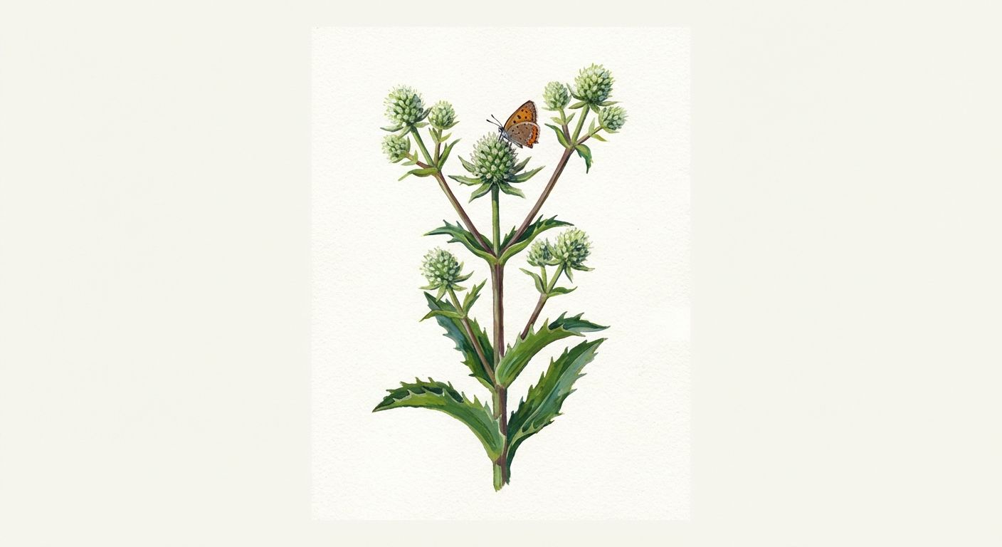 Marsh Rattlesnake Master (Eryngium aquaticum), colorful illustration