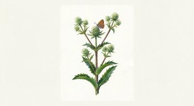 Marsh Rattlesnake Master (Eryngium aquaticum), colorful illustration