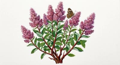 Steeplebush (Spiraea tomentosa), colorful illustration