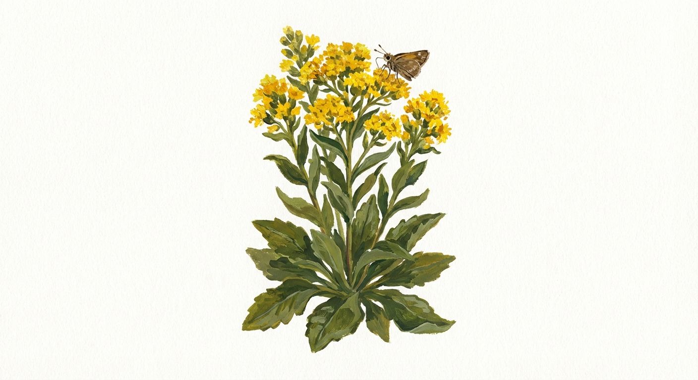 Dwarf Goldenrod 'Golden Fleece' (Solidago sphacelata 'Golden Fleece'), colorful illustration