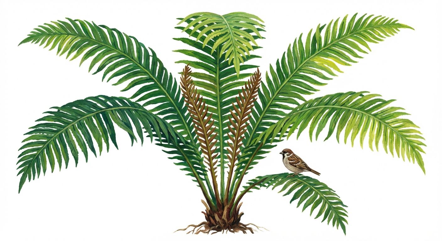 Ostrich Fern (Matteuccia struthiopteris), colorful illustration