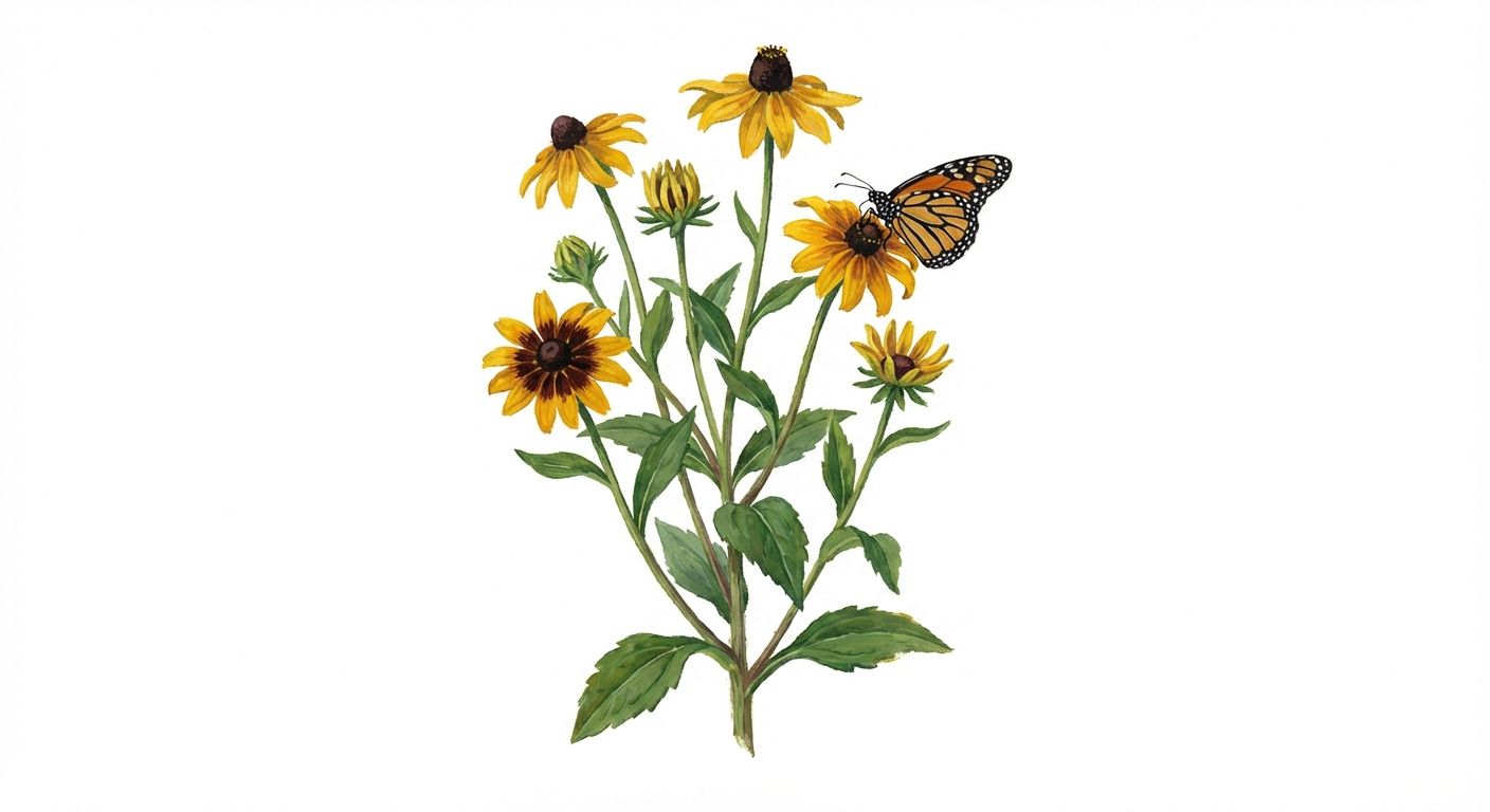 Black-eyed Susan (Annual) (Rudbeckia hirta), colorful illustration