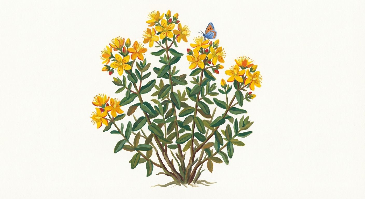 Shrubby St. John's Wort (Hypericum prolificum), colorful illustration