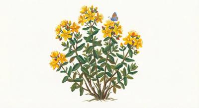 Shrubby St. John's Wort (Hypericum prolificum), colorful illustration