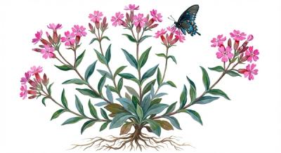 Carolina Pinks (Silene caroliniana), colorful illustration