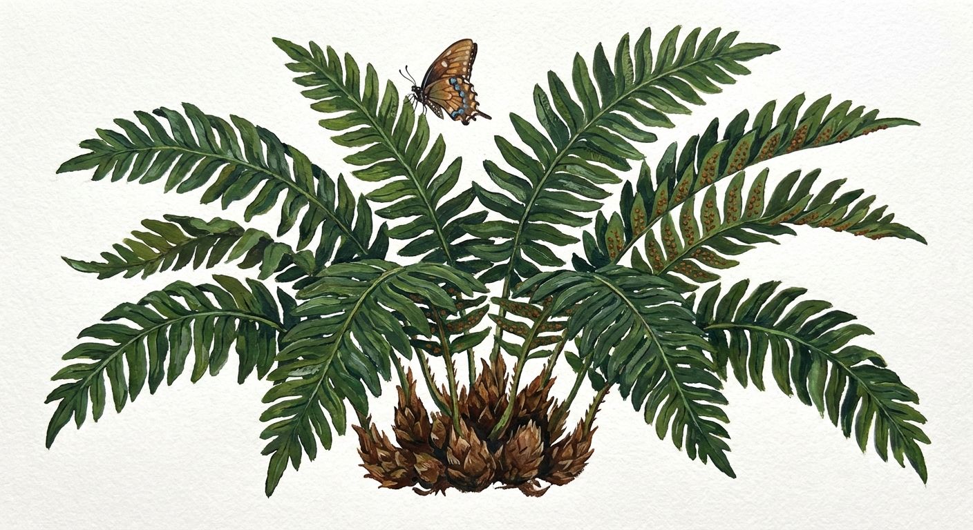 Christmas Fern (Polystichum acrostichoides), colorful illustration